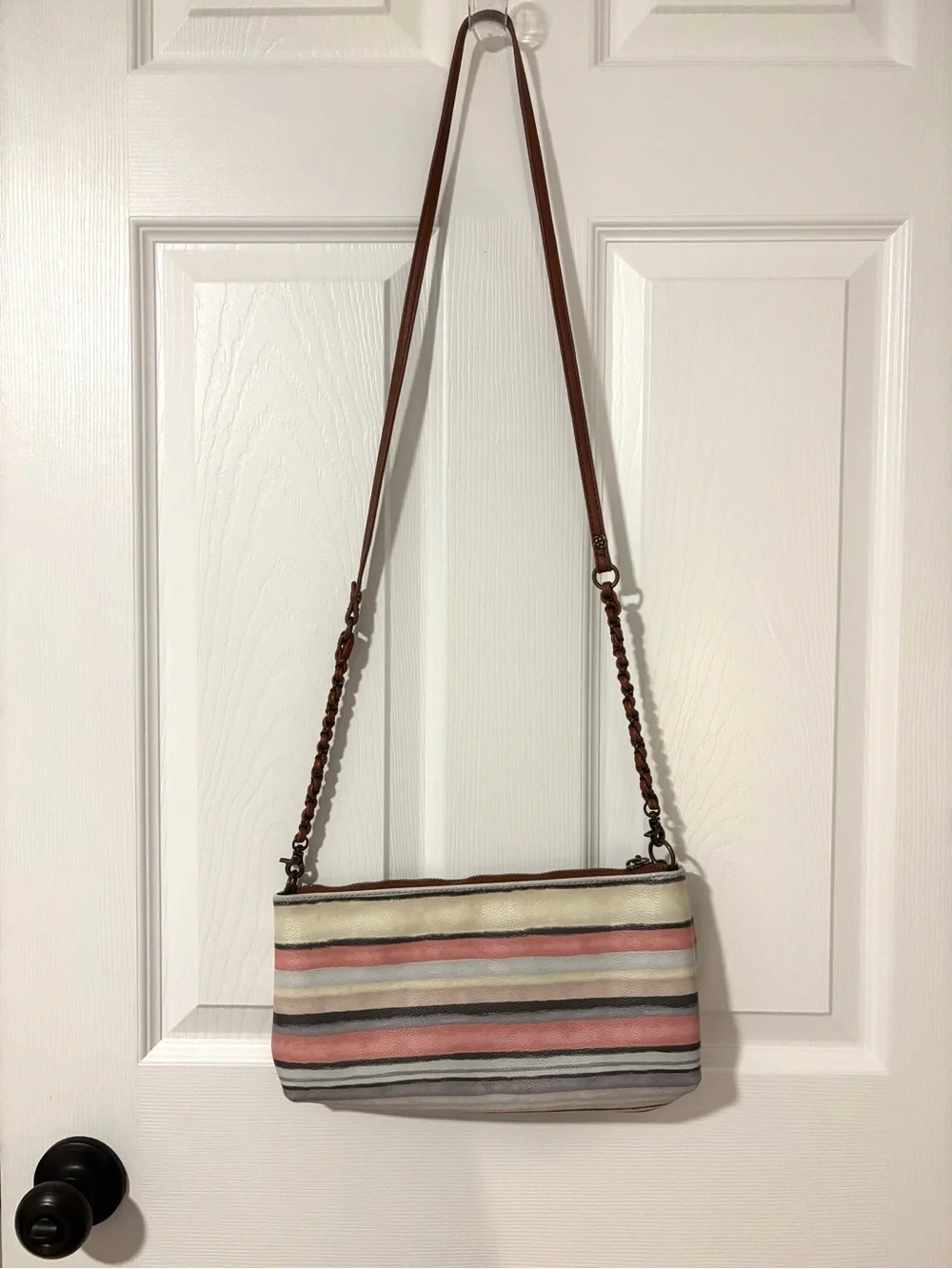 Boho Elliott Lucca Multicolor Striped Crossbody Bag Boho Leather Trim